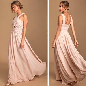 NEW Lulus Divine Inspiration Blush Halter Maxi Dress Pink Wedding Georgette